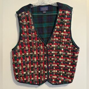 Vintage Willow Ridge XL 100% Cotton Quilted Flannel Vest Woven Plaid Red Green